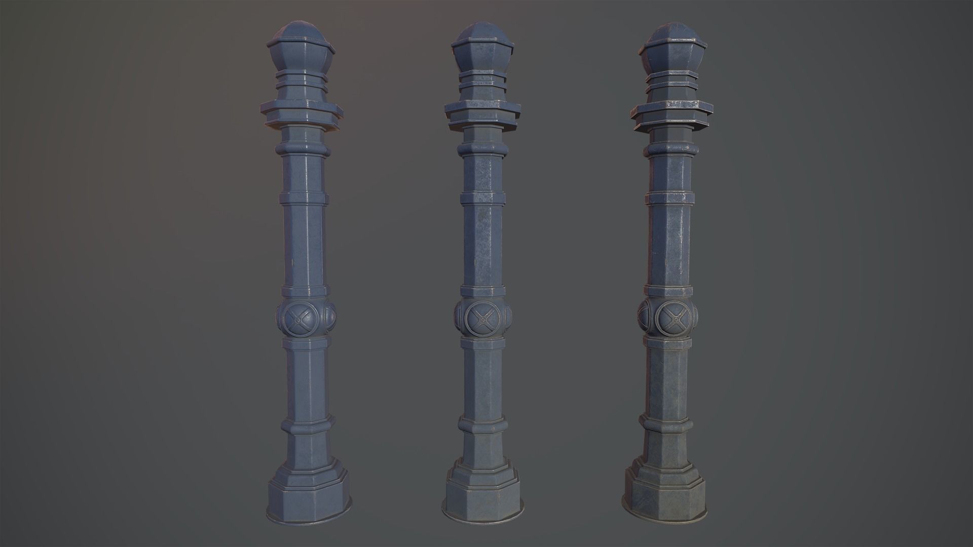 Barrier Bollard Pack 2 v5 Blue Three Texture Options Low-poly 3D model_2