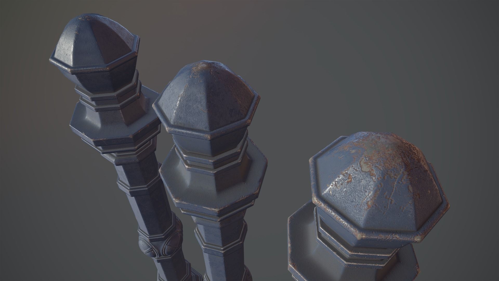 Barrier Bollard Pack 2 v5 Blue Three Texture Options Low-poly 3D model_7