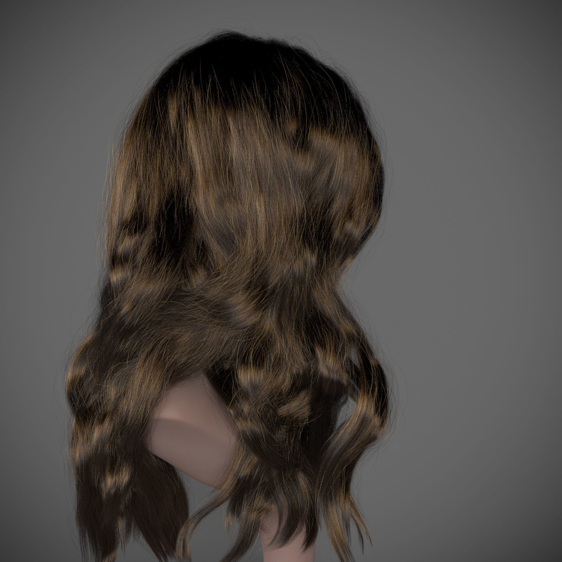 Girl long curly hair for production render with all modifiers 3D model_4