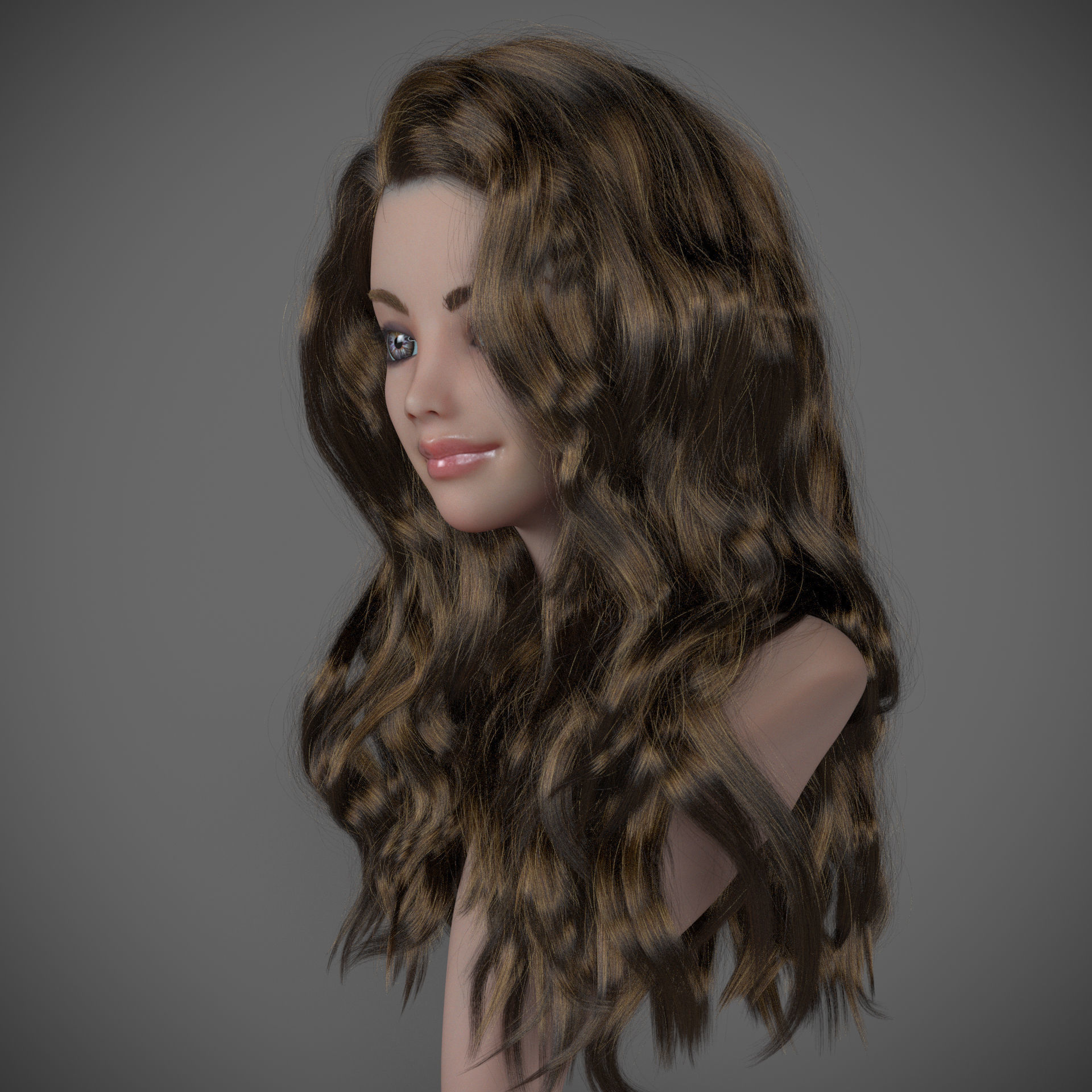 Girl long curly hair for production render with all modifiers 3D model_10