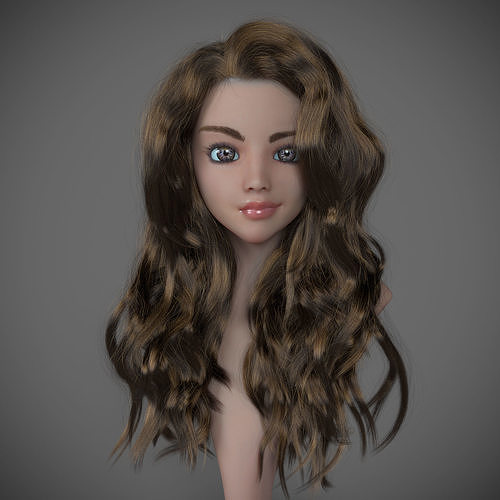 Girl long curly hair for production render with all modifiers 3D model