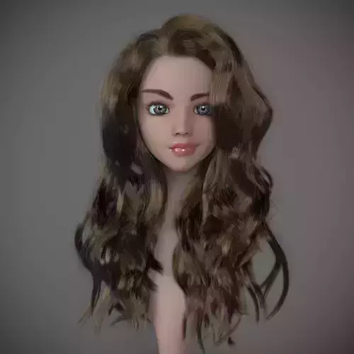 Girl long curly hair for production render with all modifiers 3D model
