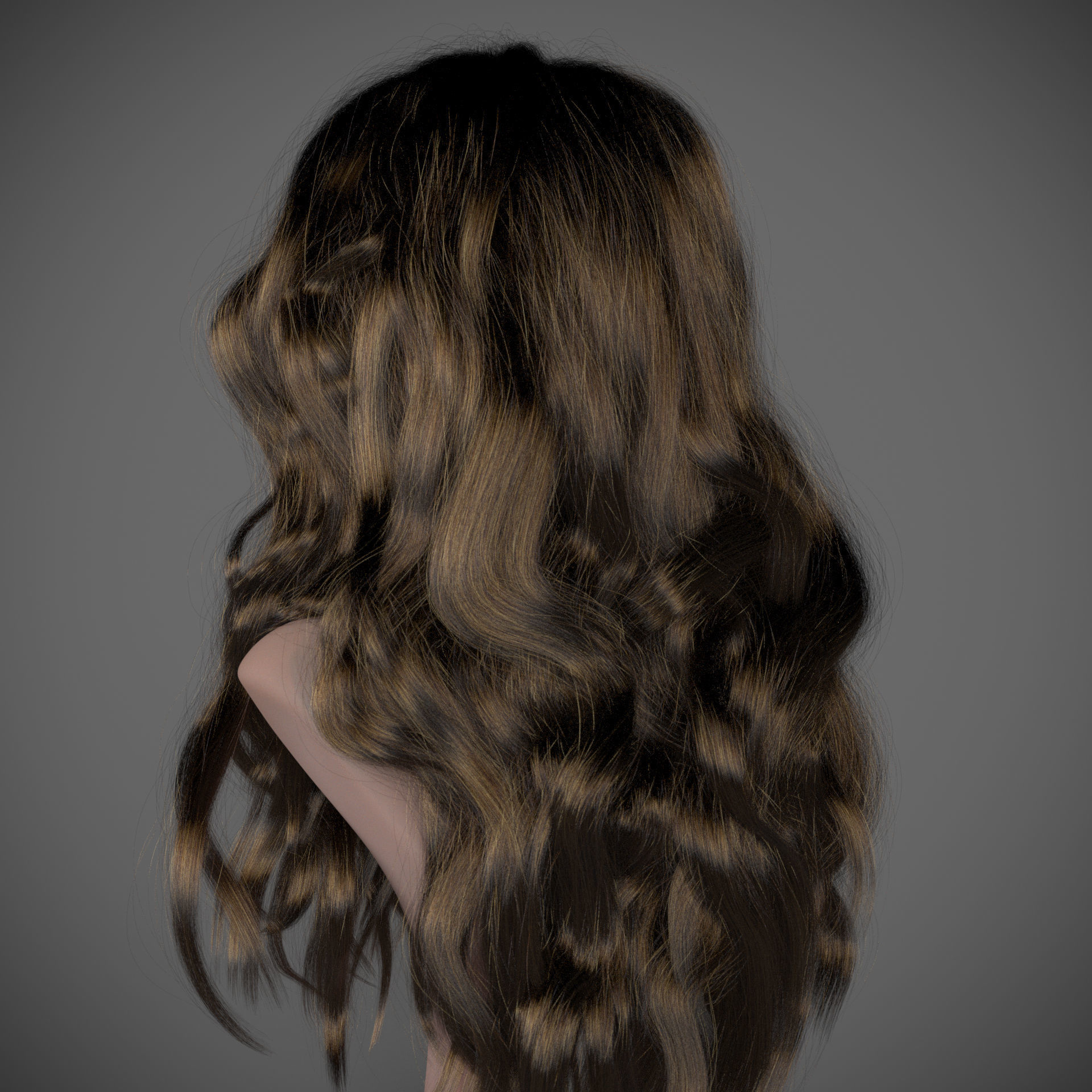 Girl long curly hair for production render with all modifiers 3D model_7