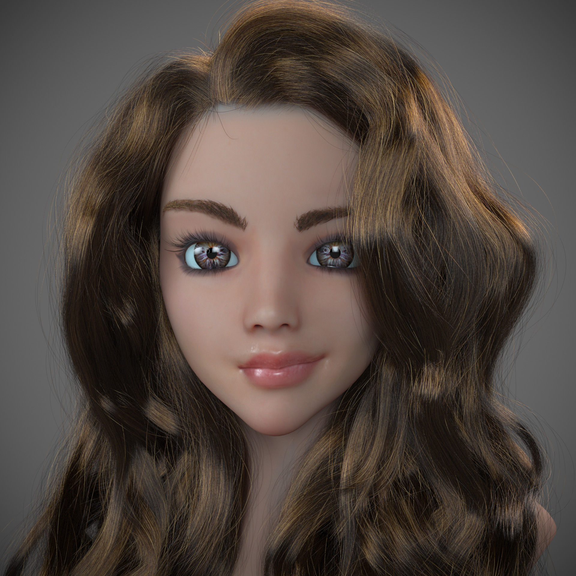 Girl long curly hair for production render with all modifiers 3D model_13