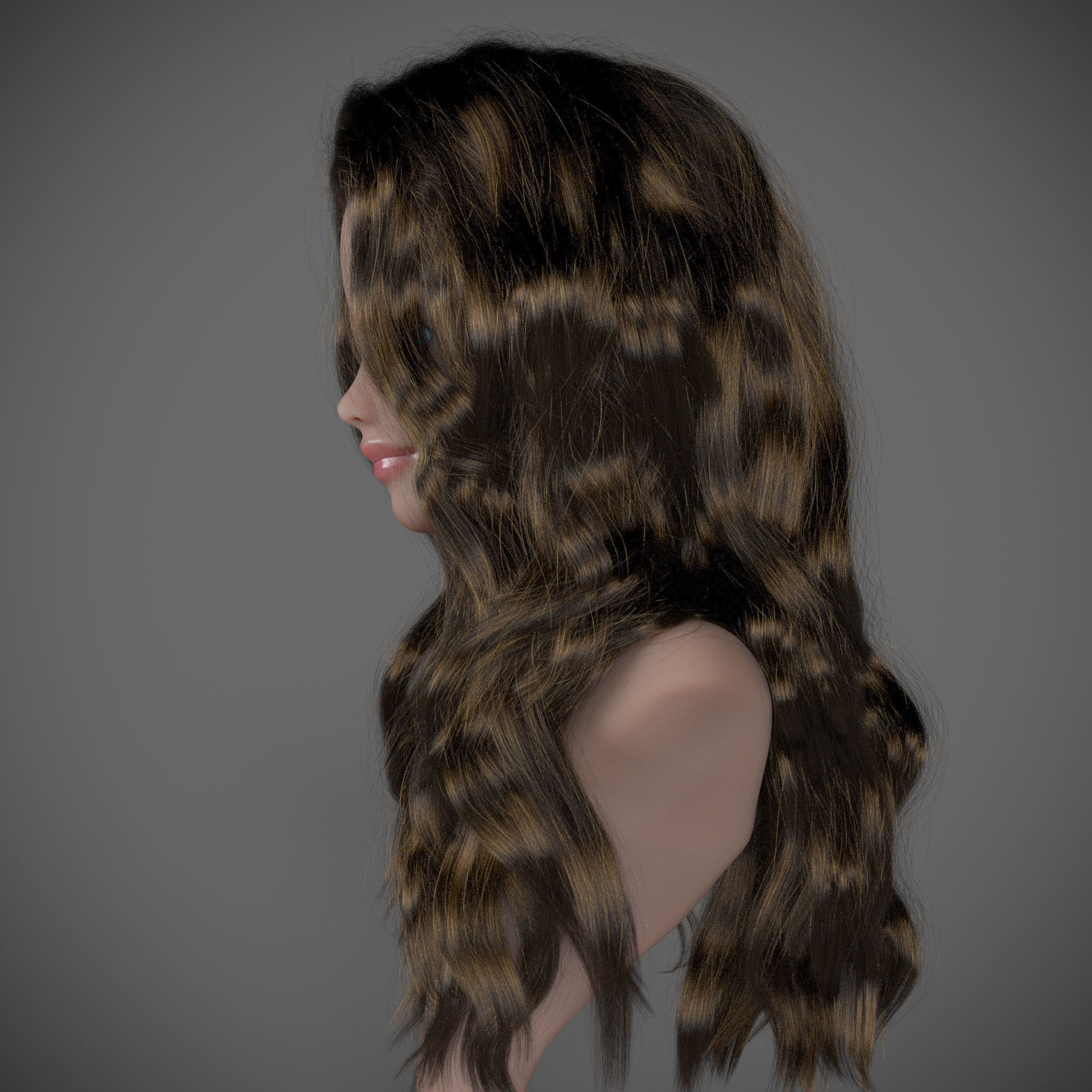 Girl long curly hair for production render with all modifiers 3D model_9