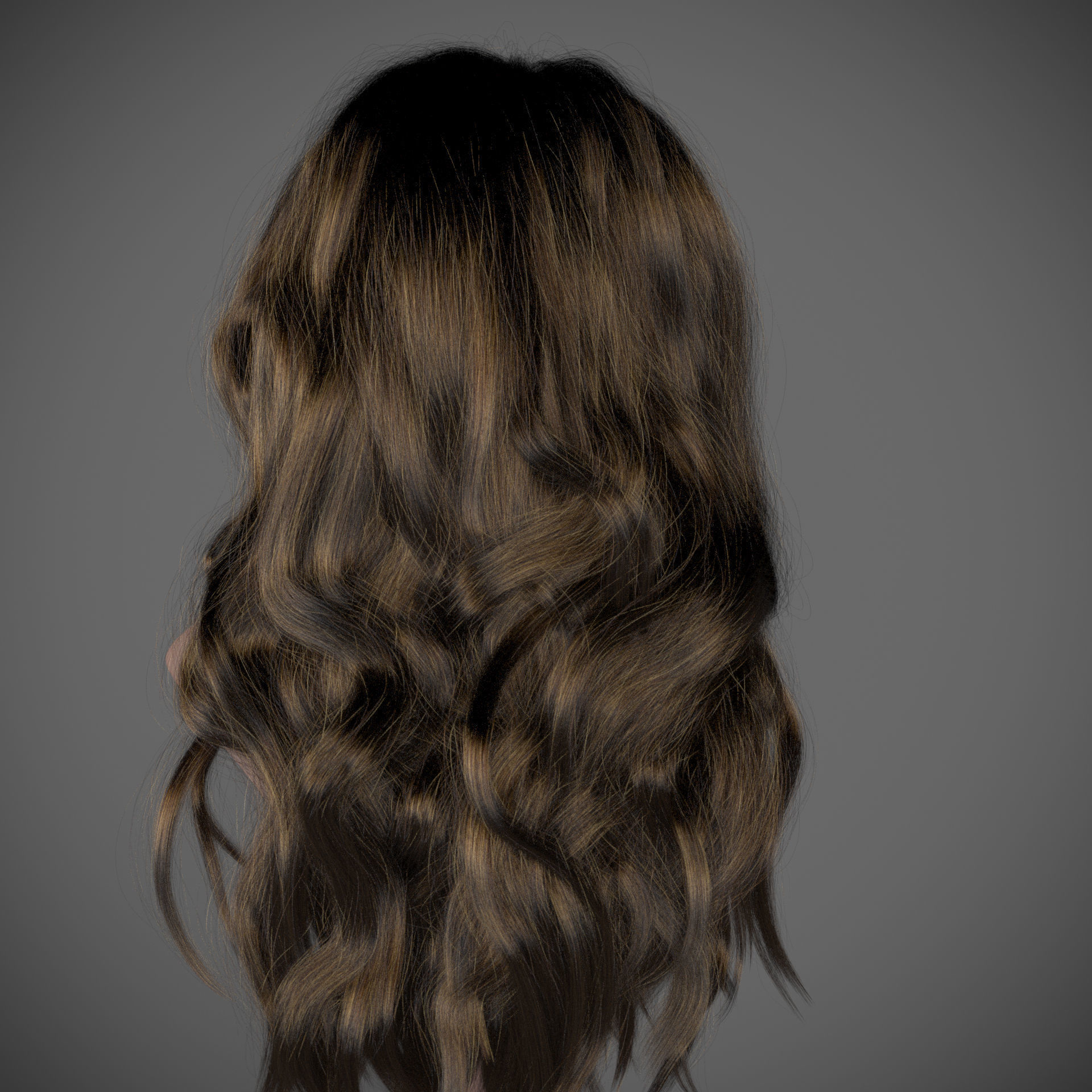 Girl long curly hair for production render with all modifiers 3D model_6