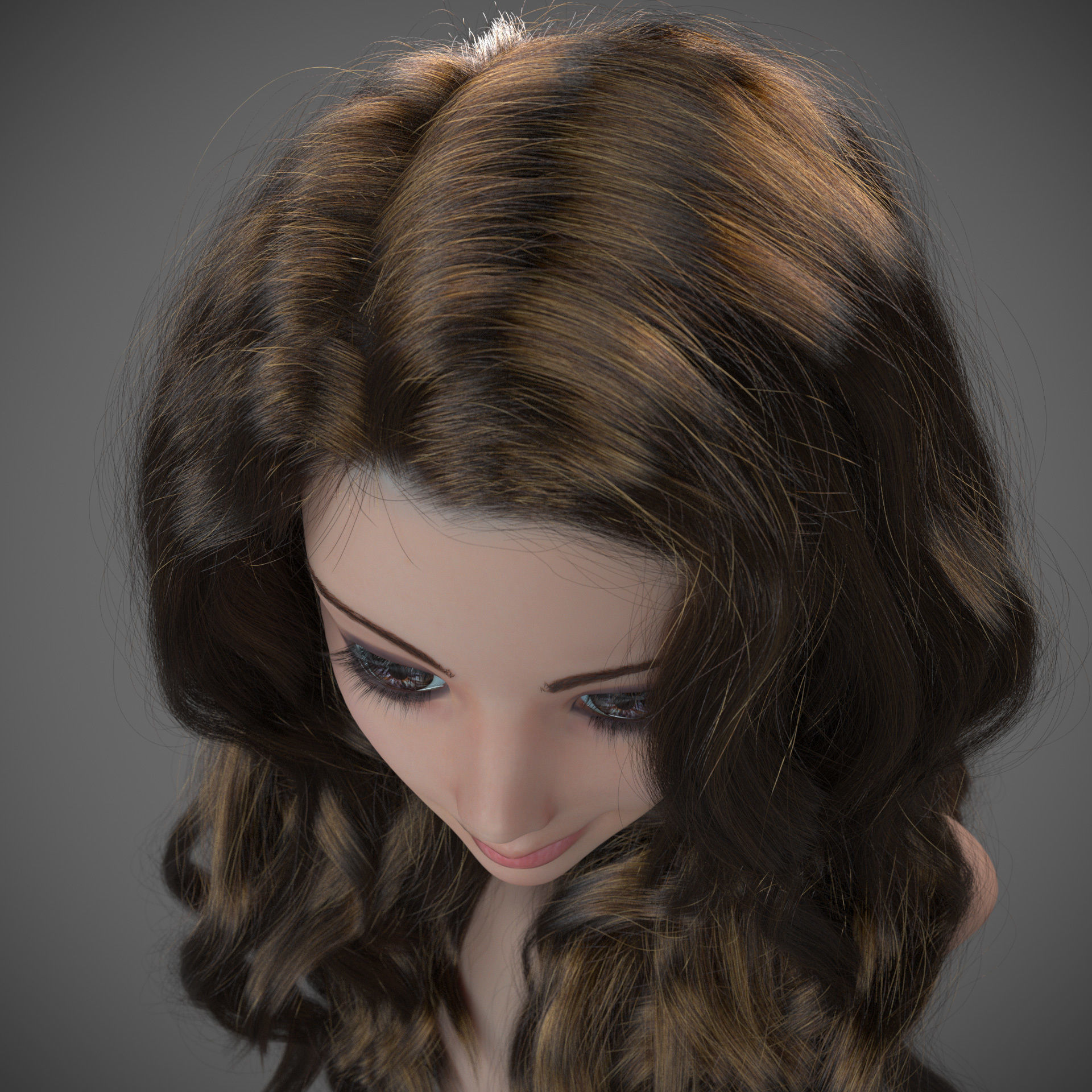 Girl long curly hair for production render with all modifiers 3D model_11