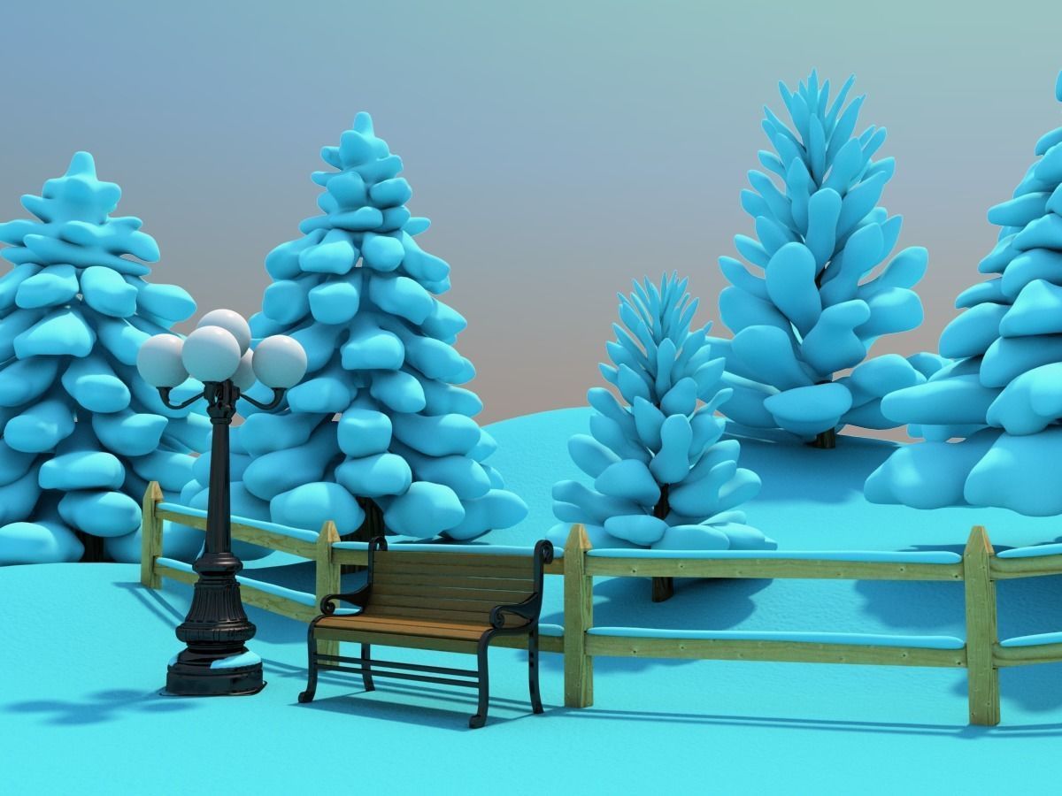 Snowy Outdoor Scene 3D model_5