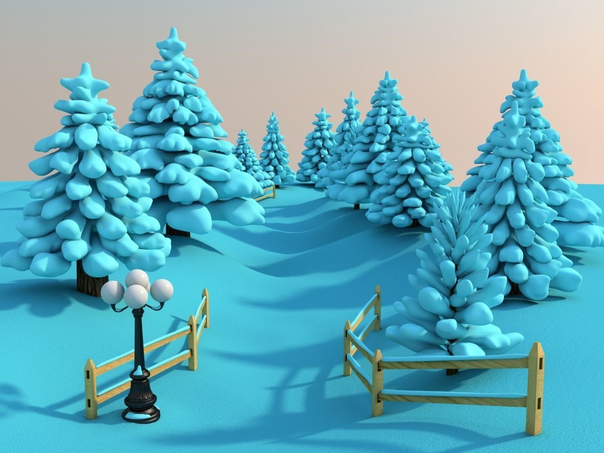 Snowy Outdoor Scene 3D model_2
