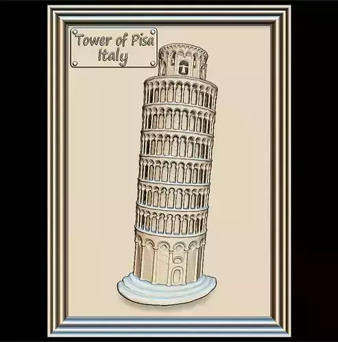 Leaning Tower of Pisa Panno STL File for CNC Relief engraving 3D model