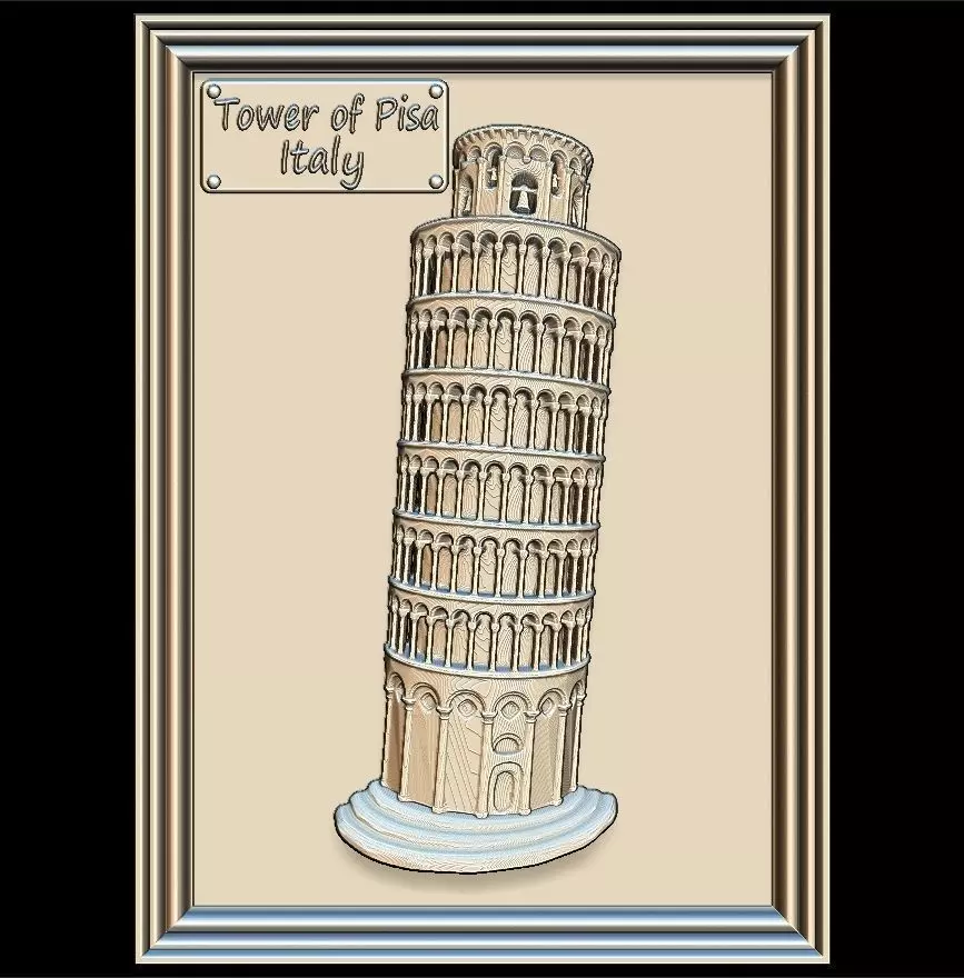 Leaning Tower of Pisa Panno STL File for CNC Relief engraving 3D model_0