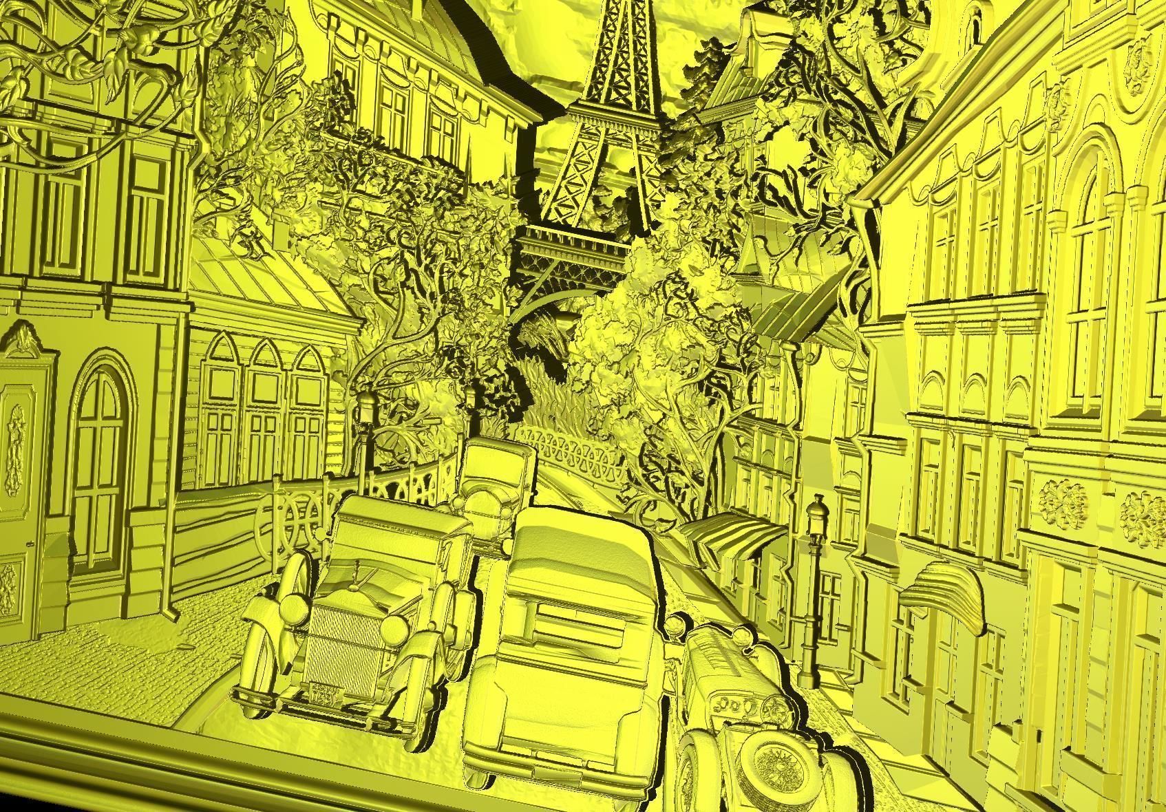 Paris Panno with Classic Cars STL File for CNC Relief engraving 3D model_20