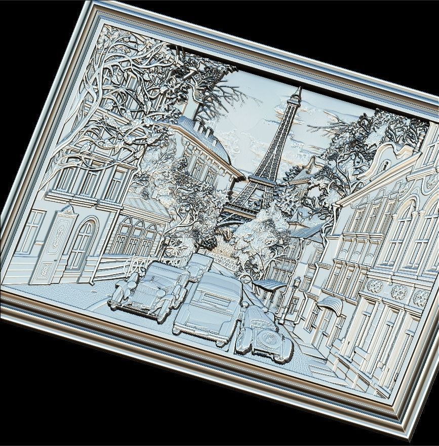 Paris Panno with Classic Cars STL File for CNC Relief engraving 3D model_2