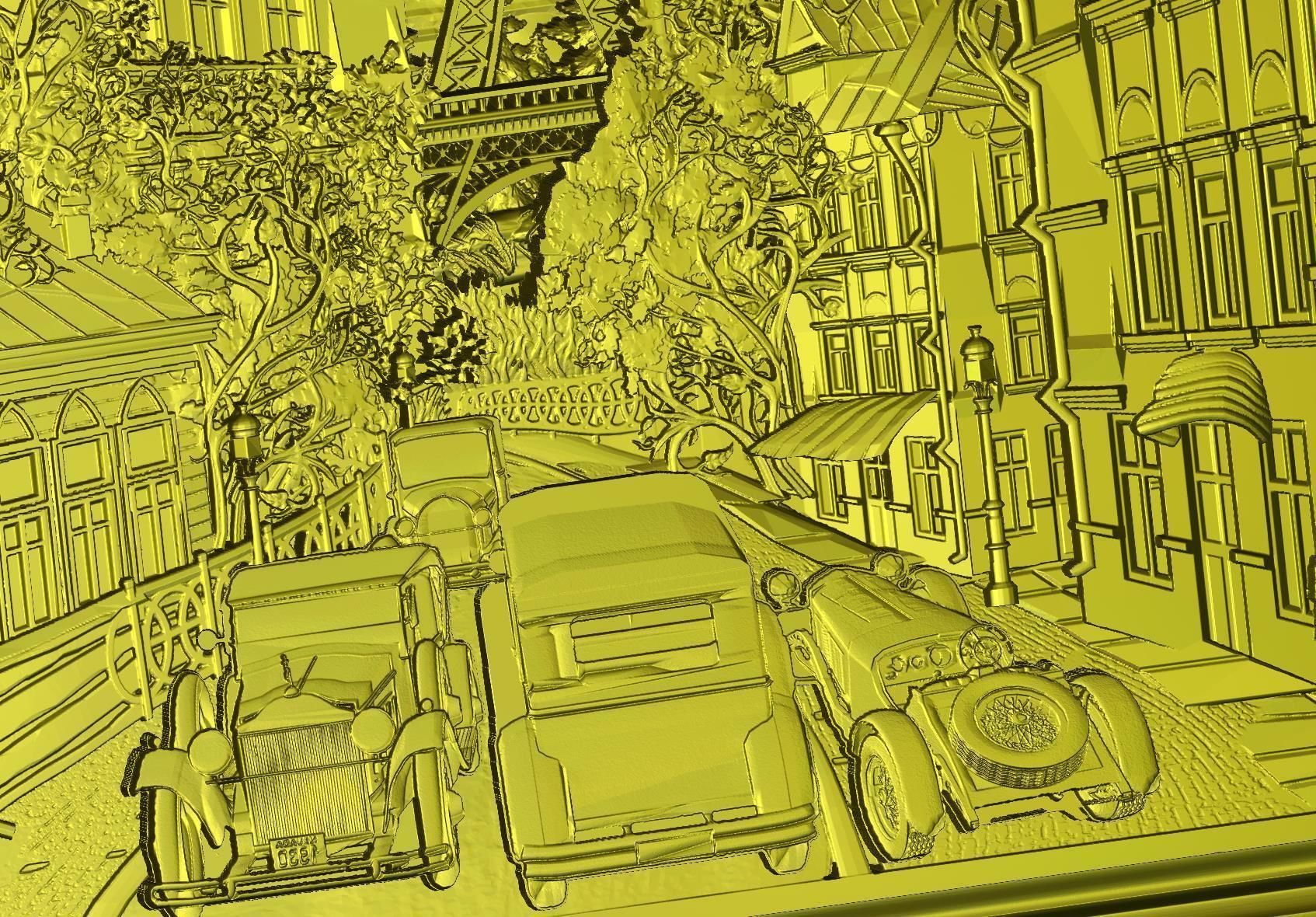 Paris Panno with Classic Cars STL File for CNC Relief engraving 3D model_18