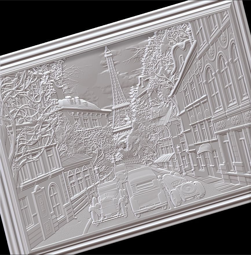 Paris Panno with Classic Cars STL File for CNC Relief engraving 3D model_11