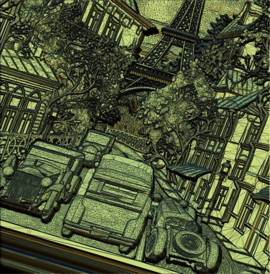 Paris Panno with Classic Cars STL File for CNC Relief engraving 3D model_7