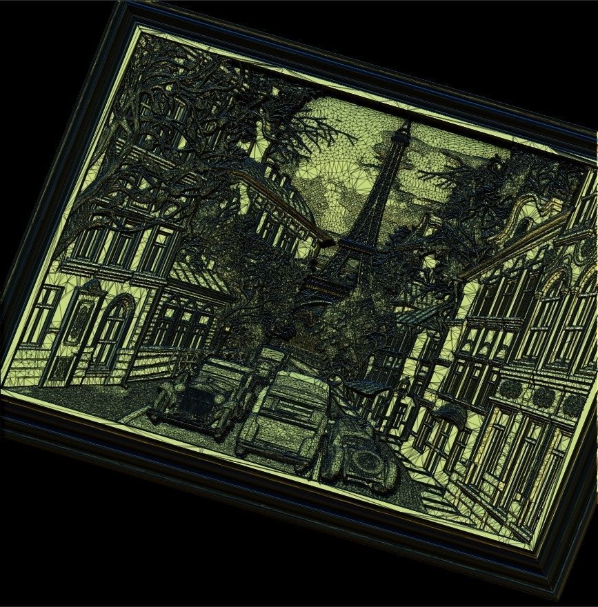 Paris Panno with Classic Cars STL File for CNC Relief engraving 3D model_3