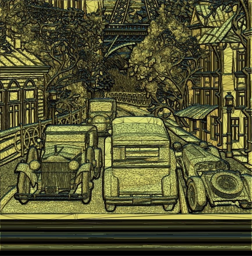 Paris Panno with Classic Cars STL File for CNC Relief engraving 3D model_12