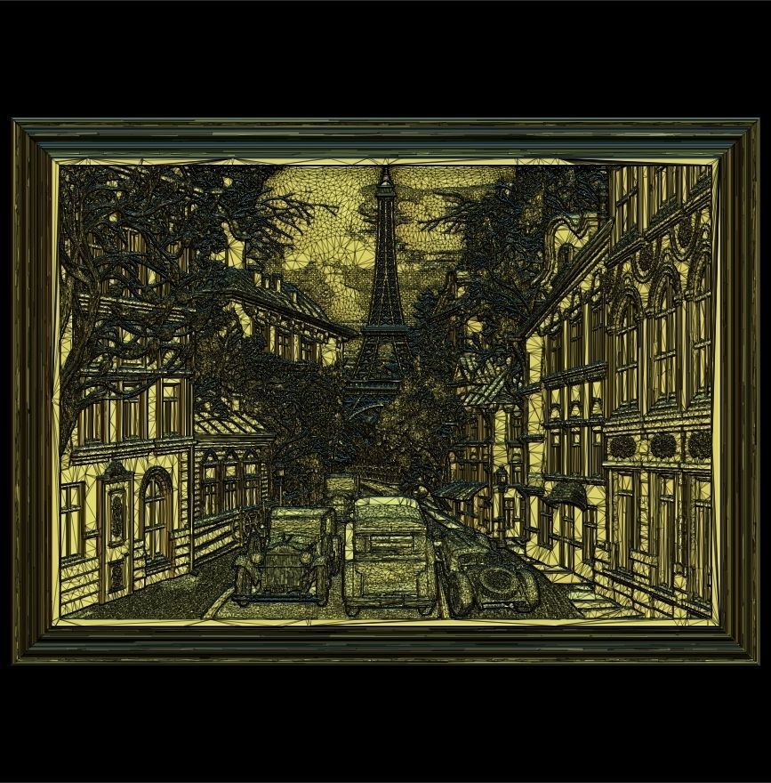 Paris Panno with Classic Cars STL File for CNC Relief engraving 3D model_1