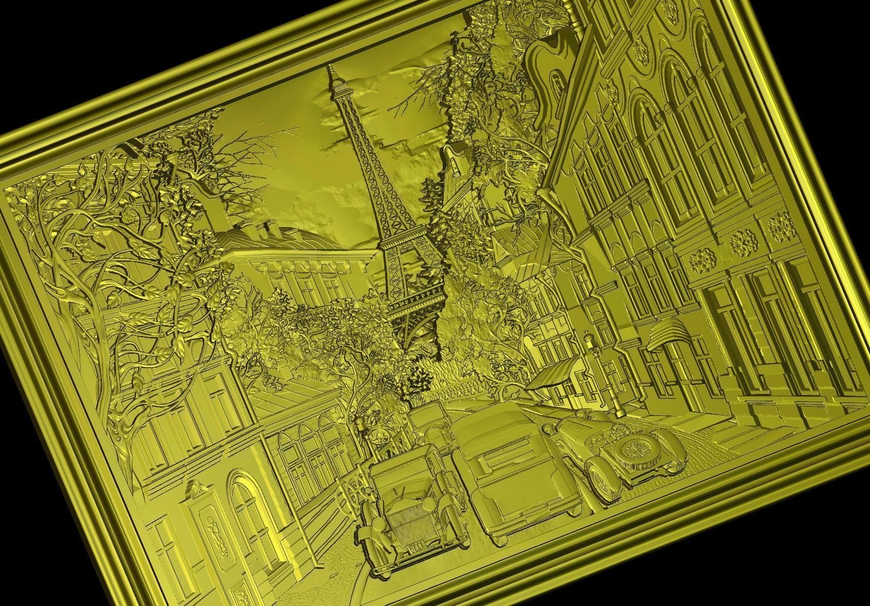 Paris Panno with Classic Cars STL File for CNC Relief engraving 3D model_17