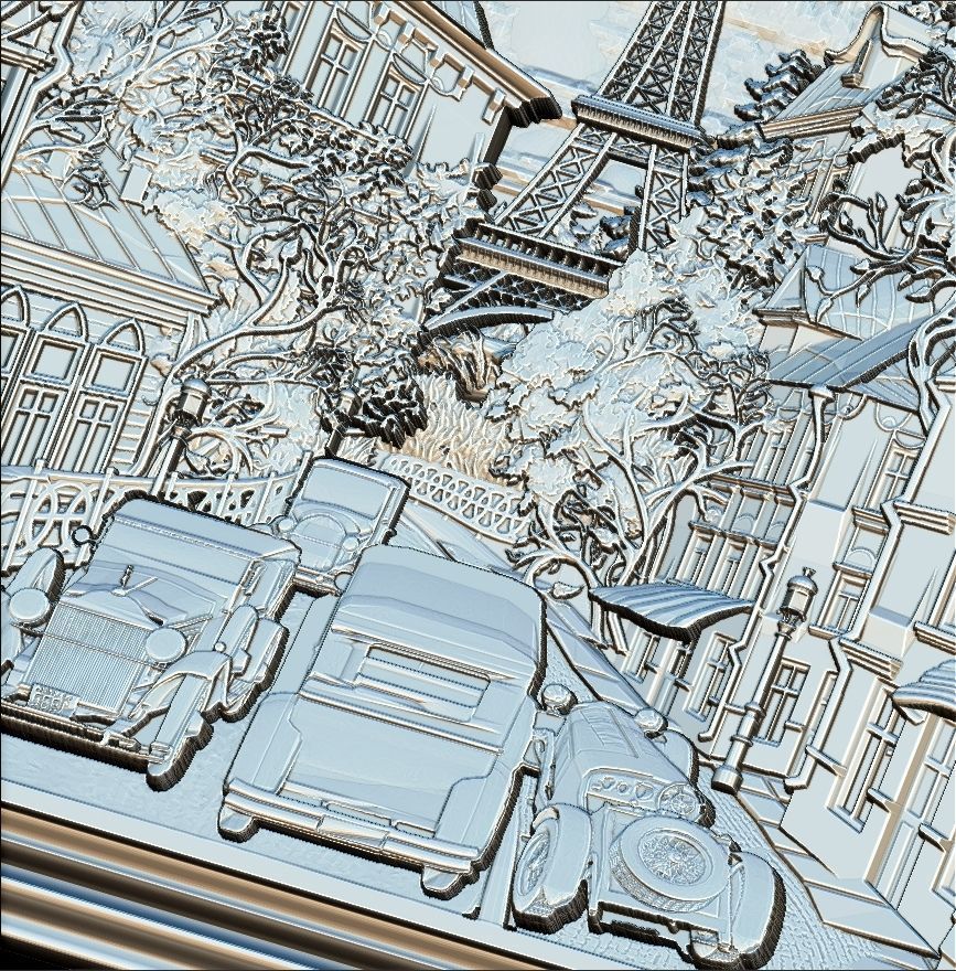 Paris Panno with Classic Cars STL File for CNC Relief engraving 3D model_6