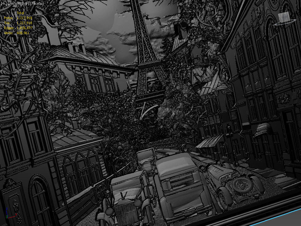 Paris Panno with Classic Cars STL File for CNC Relief engraving 3D model_14