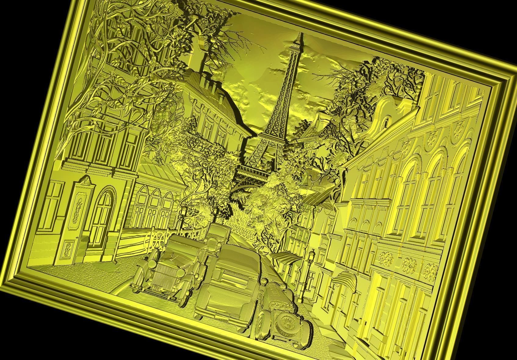 Paris Panno with Classic Cars STL File for CNC Relief engraving 3D model_16