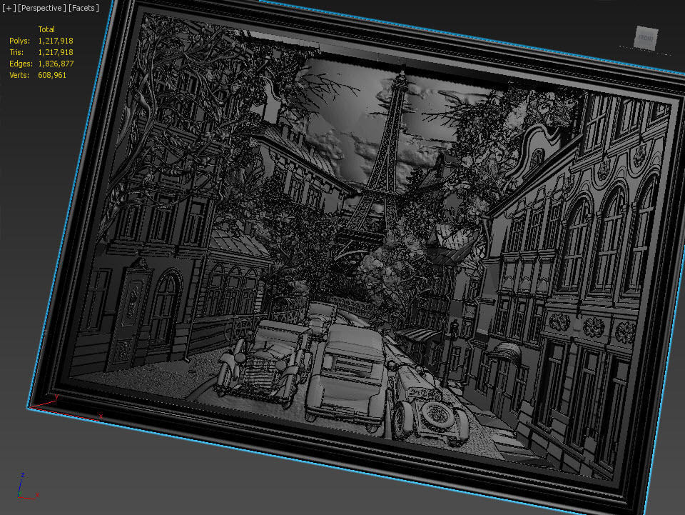 Paris Panno with Classic Cars STL File for CNC Relief engraving 3D model_13