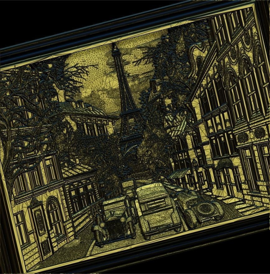 Paris Panno with Classic Cars STL File for CNC Relief engraving 3D model_9