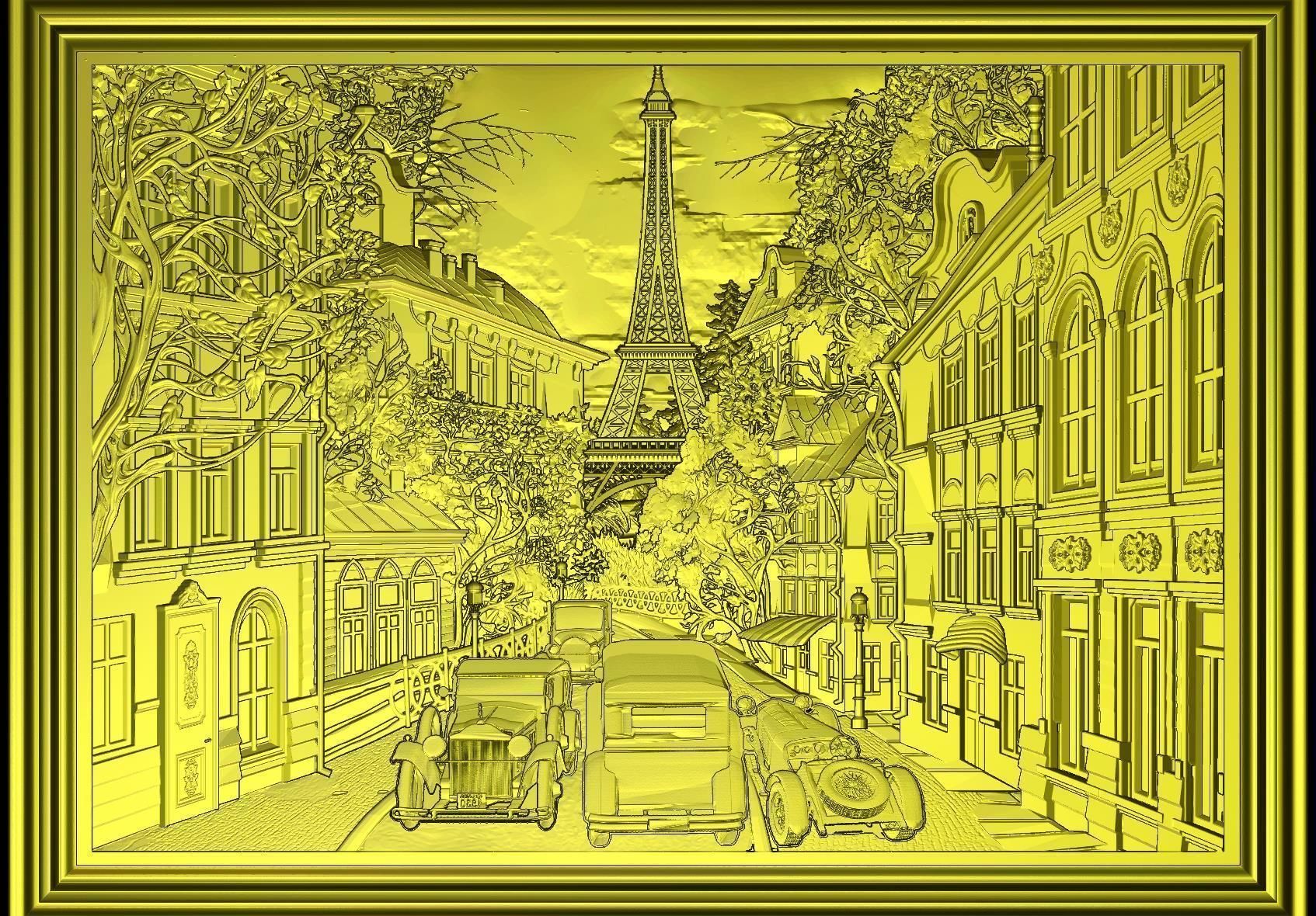 Paris Panno with Classic Cars STL File for CNC Relief engraving 3D model_15