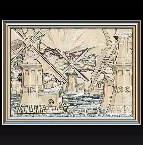 Windmill Panno STL File for CNC Relief engraving