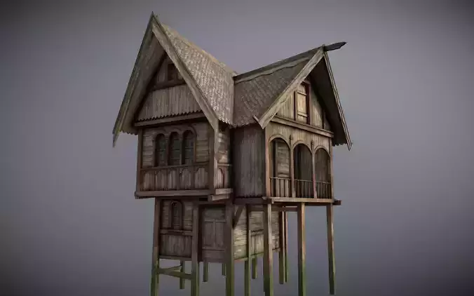 Medieval lake village - House 20 Low-poly 3D model