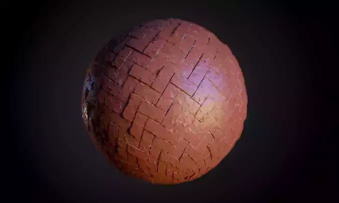 Herringbone Stone Pavers Damaged Seamless PBR Texture Texture