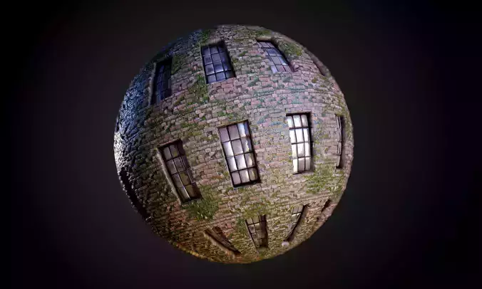 Brick Building Vines Seamless PBR Texture 