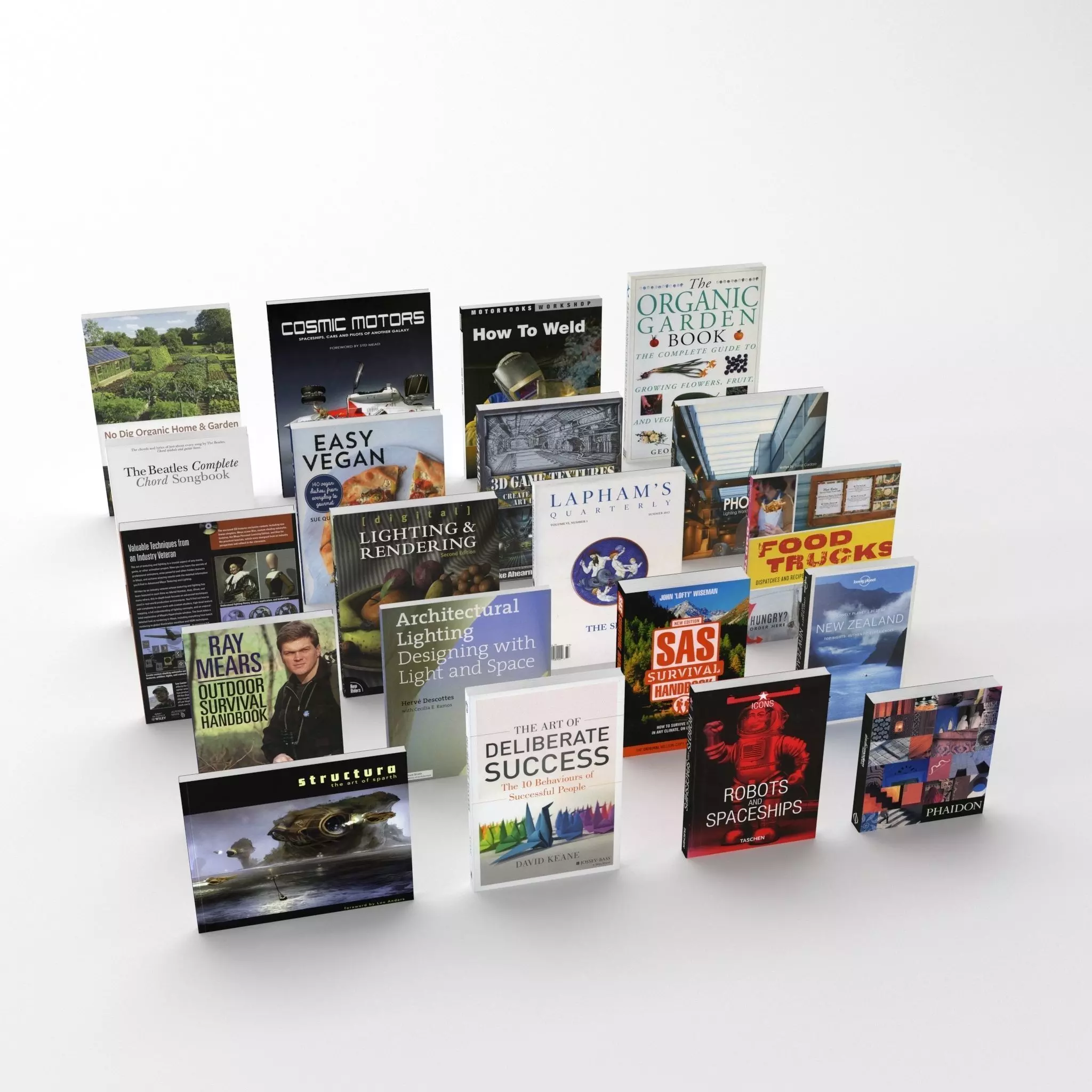 Collection of various paperback books 3D model_0