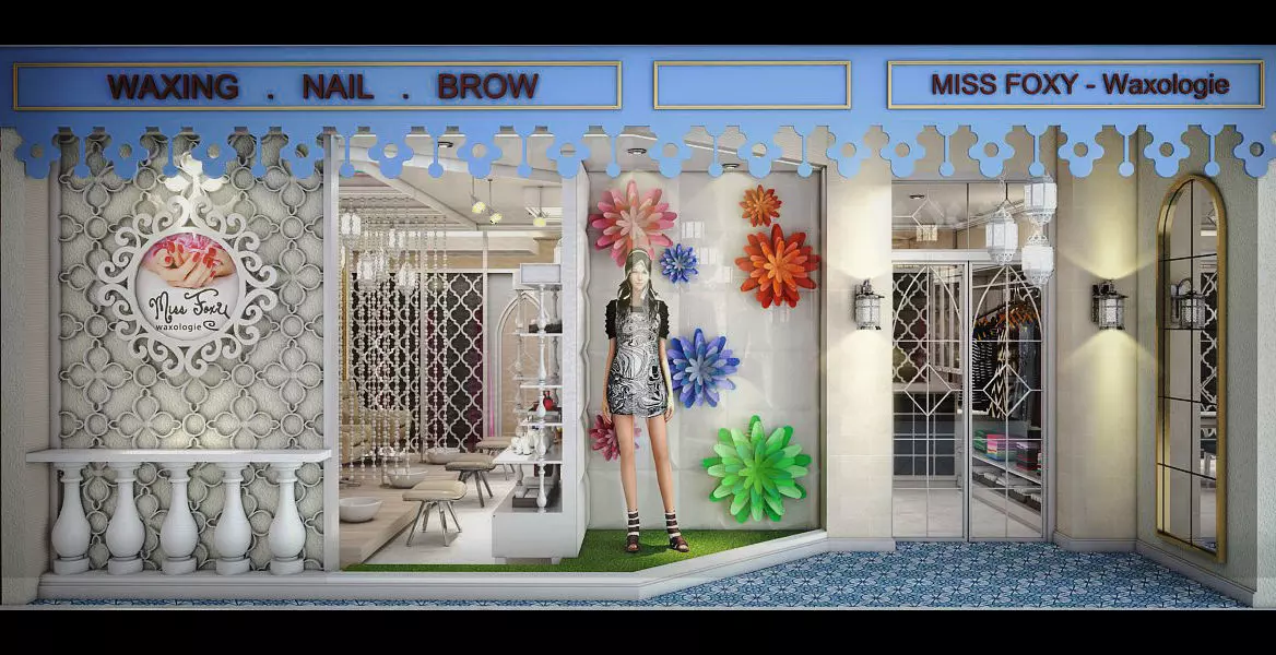 Waxologie fashion store with flowers on windows 3D model_0