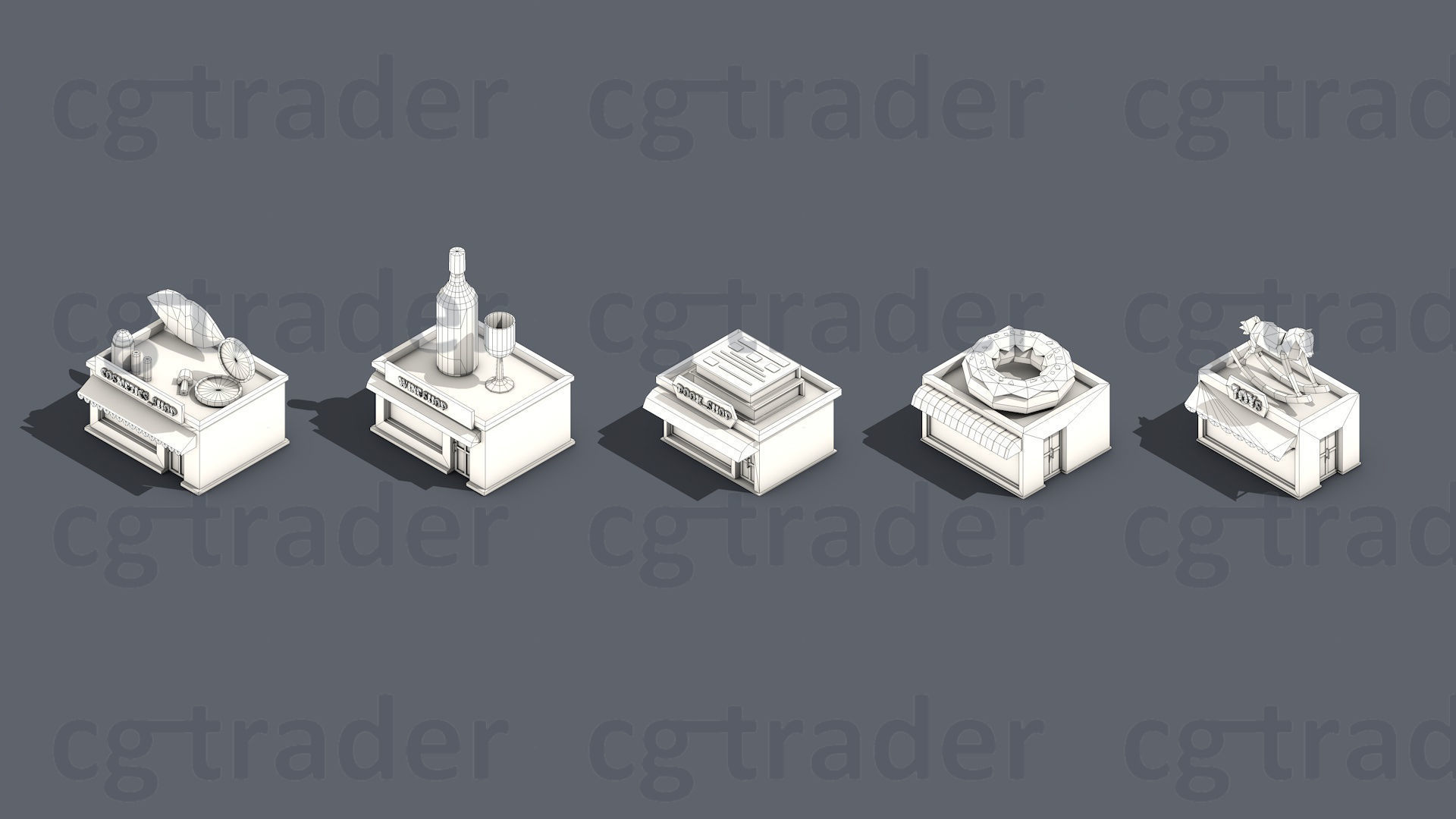 Low poly Stores Shops Isometric Low-poly 3D model_7