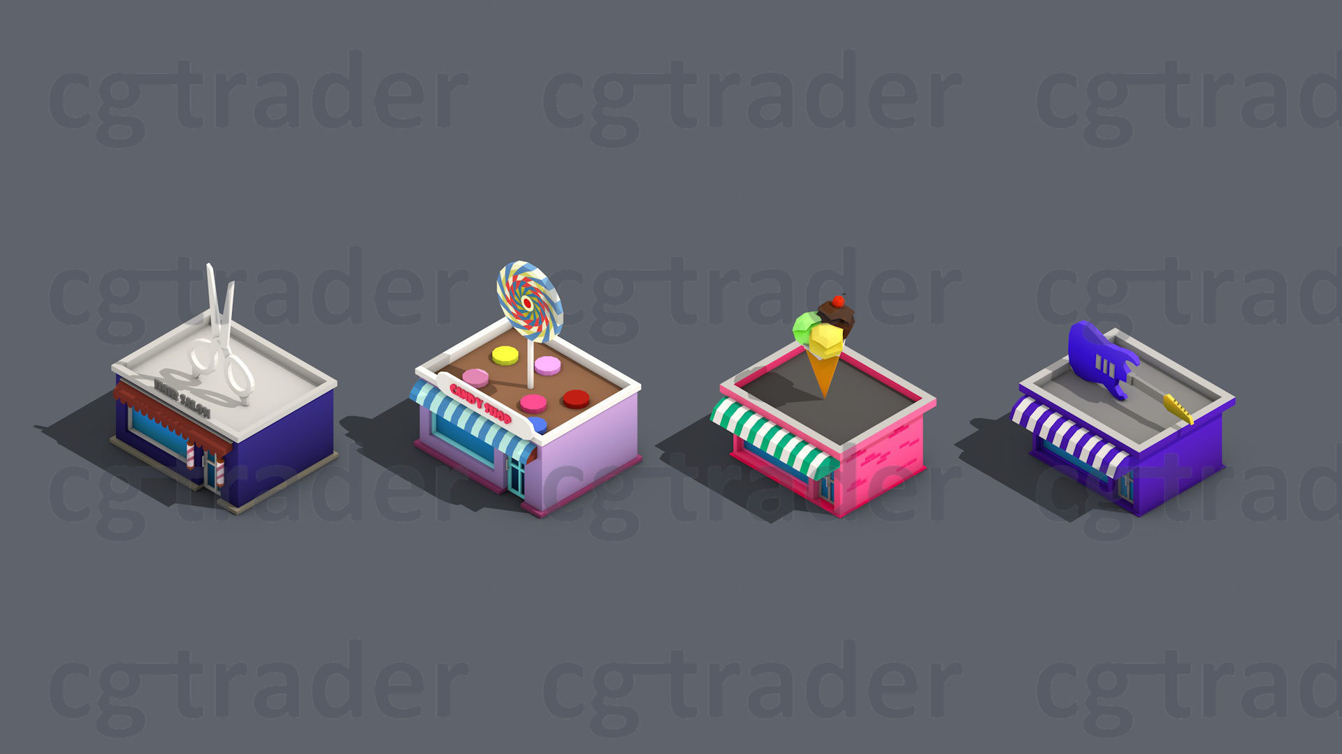 Low poly Stores Shops Isometric Low-poly 3D model_12