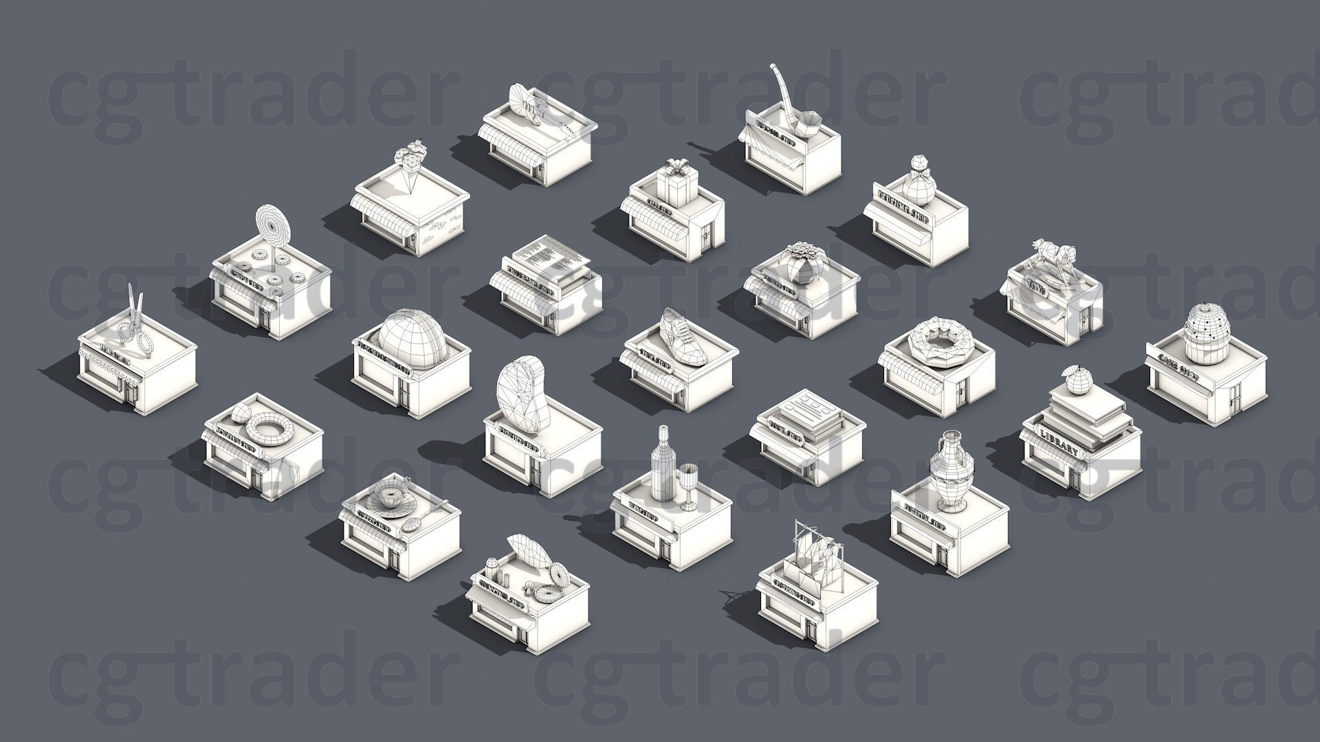 Low poly Stores Shops Isometric Low-poly 3D model_3