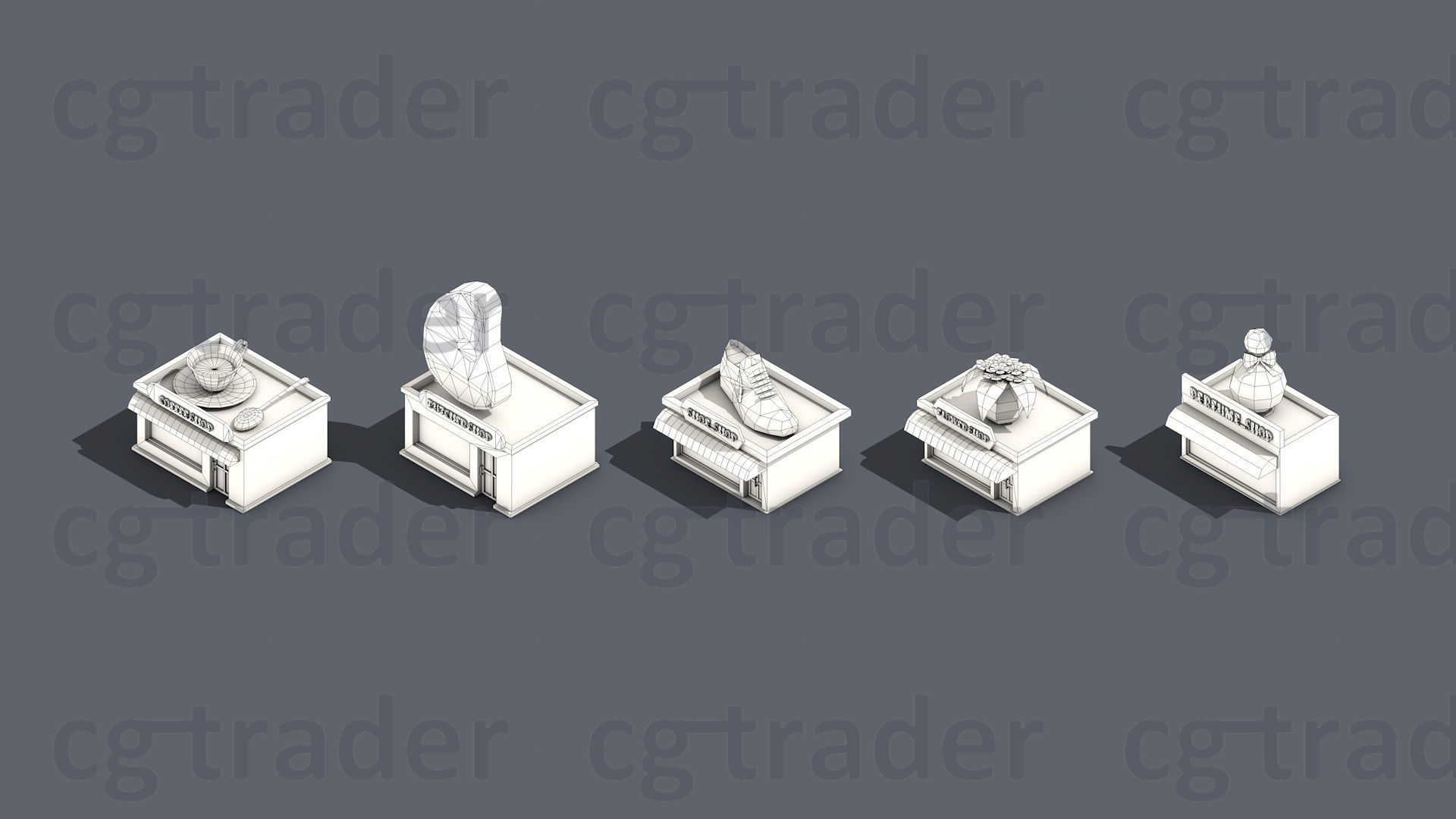 Low poly Stores Shops Isometric Low-poly 3D model_9