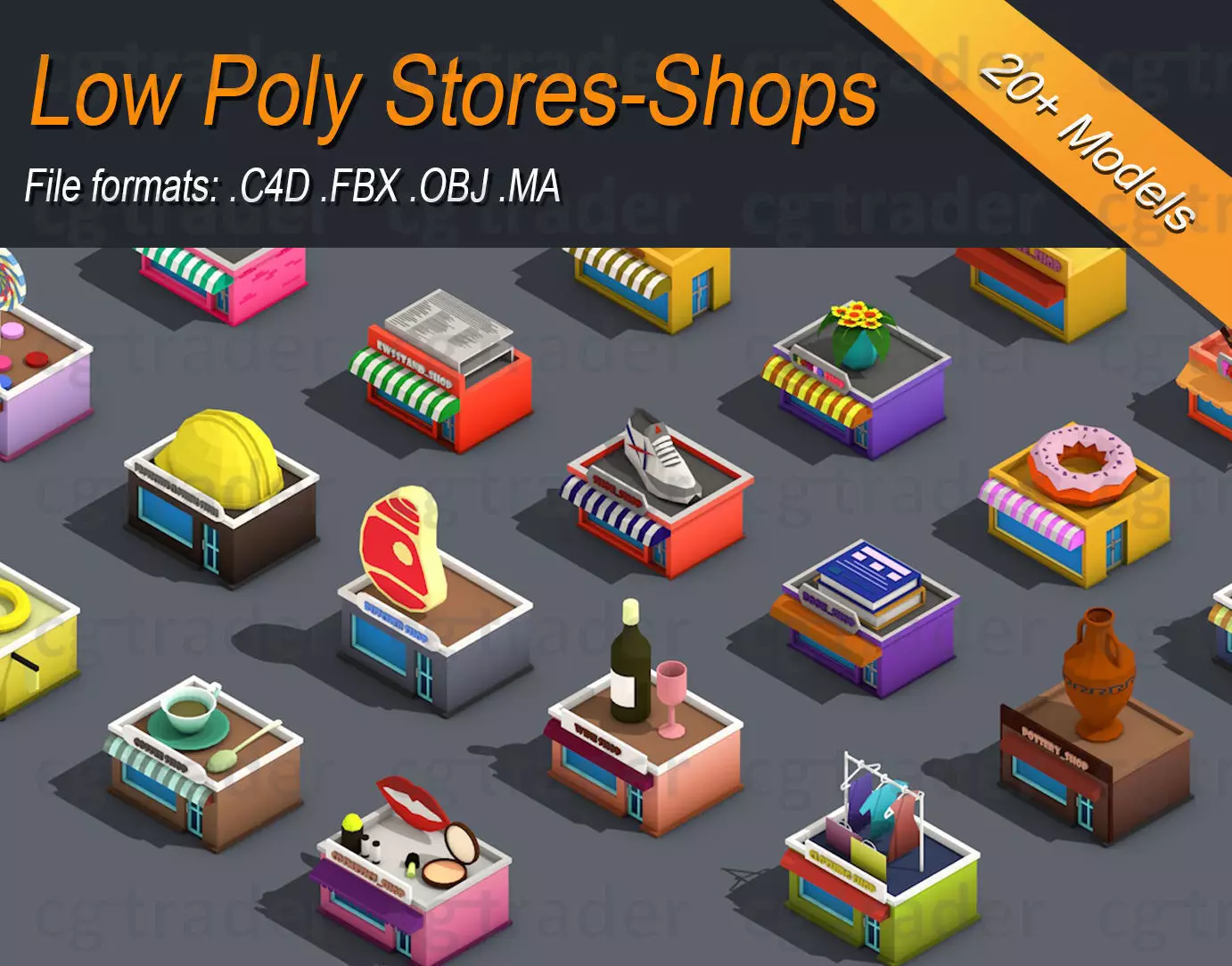 Low poly Stores Shops Isometric Low-poly 3D model_0