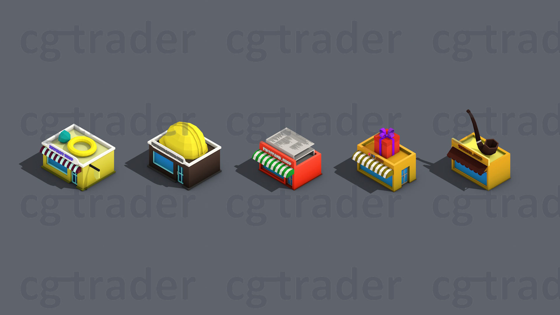 Low poly Stores Shops Isometric Low-poly 3D model_10