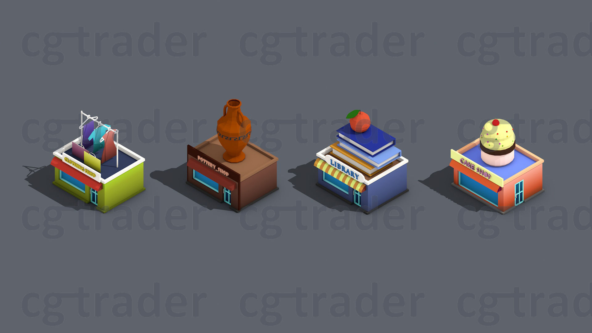 Low poly Stores Shops Isometric Low-poly 3D model_4