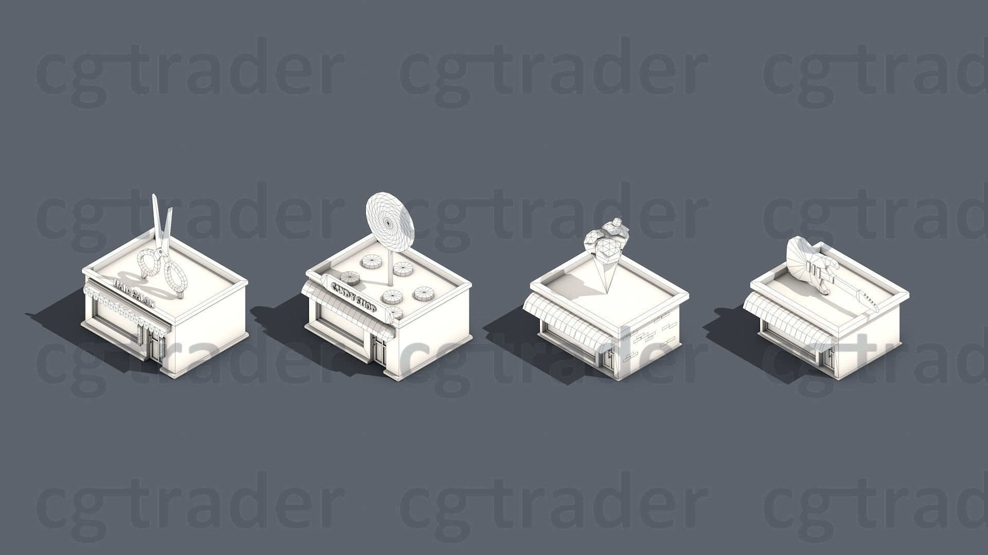 Low poly Stores Shops Isometric Low-poly 3D model_13