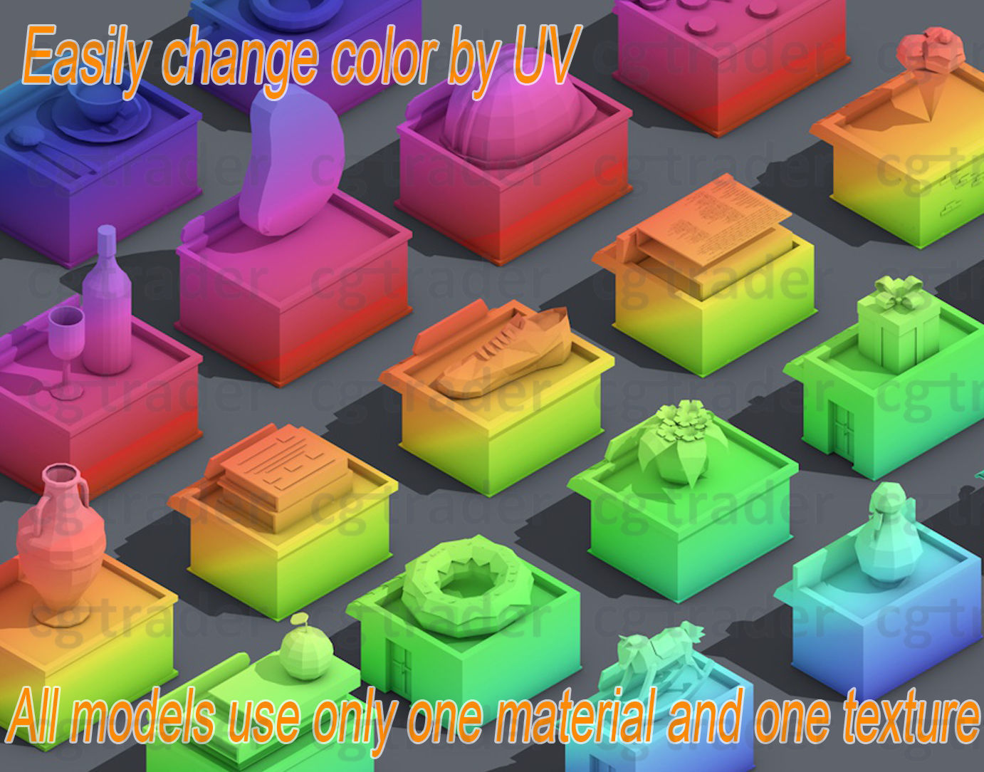 Low poly Stores Shops Isometric Low-poly 3D model_2