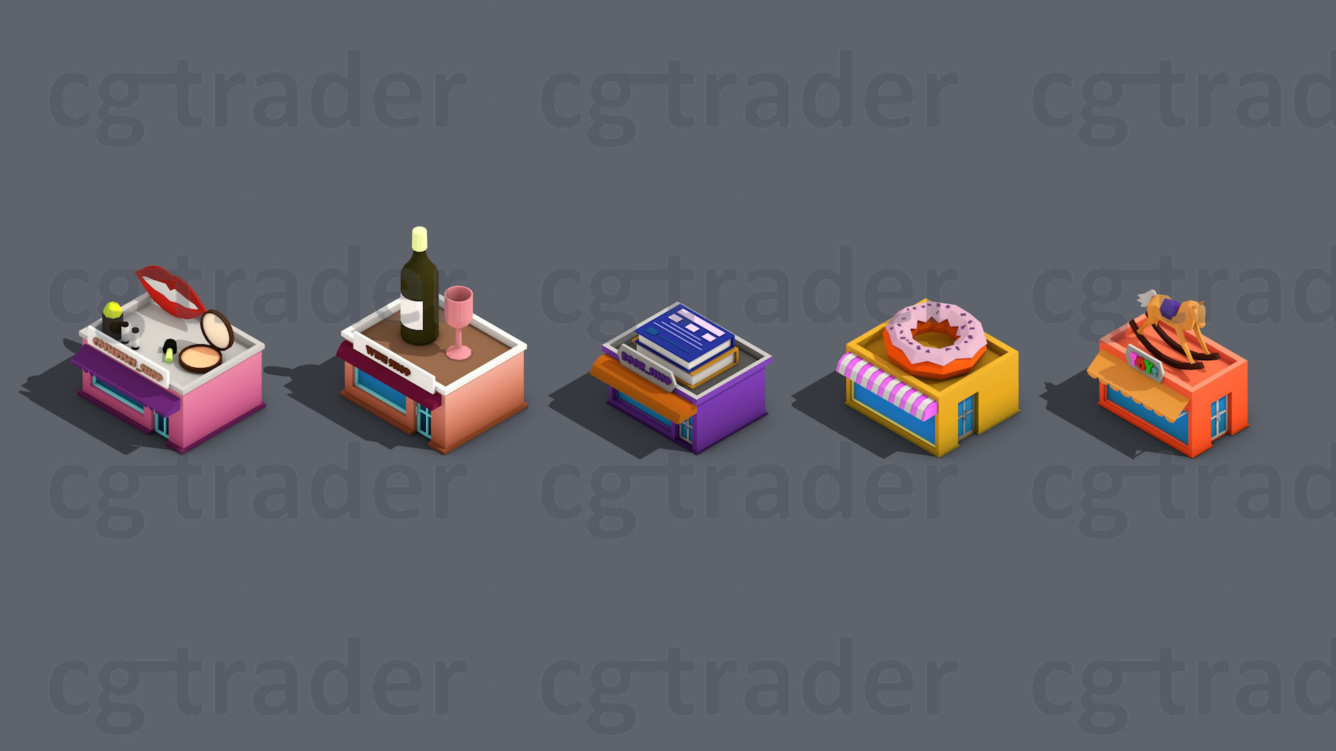Low poly Stores Shops Isometric Low-poly 3D model_6