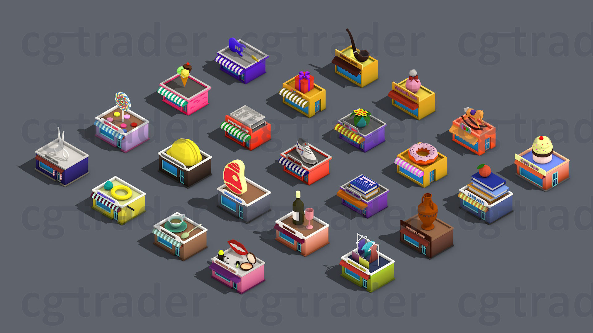 Low poly Stores Shops Isometric Low-poly 3D model_1