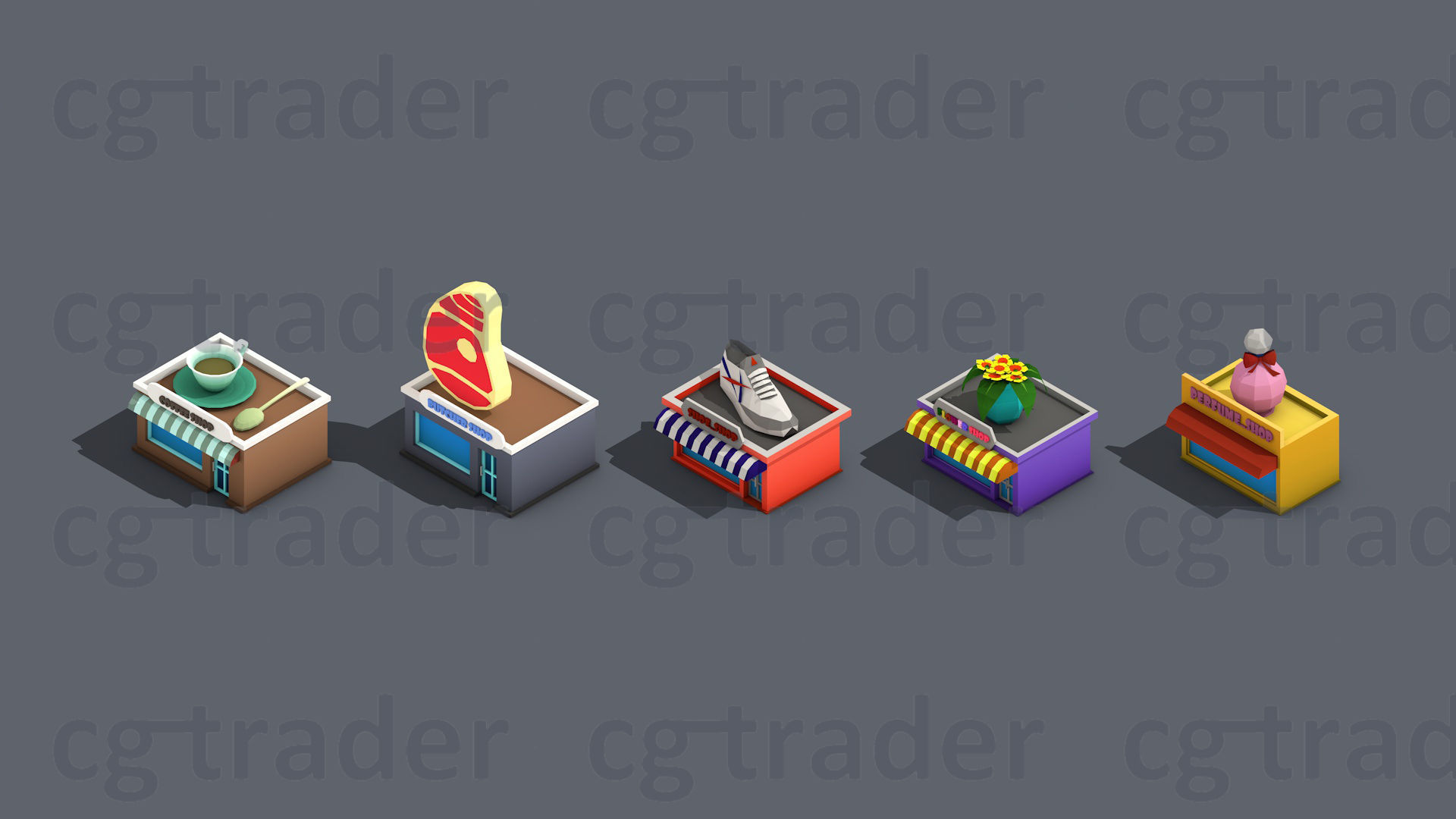 Low poly Stores Shops Isometric Low-poly 3D model_8