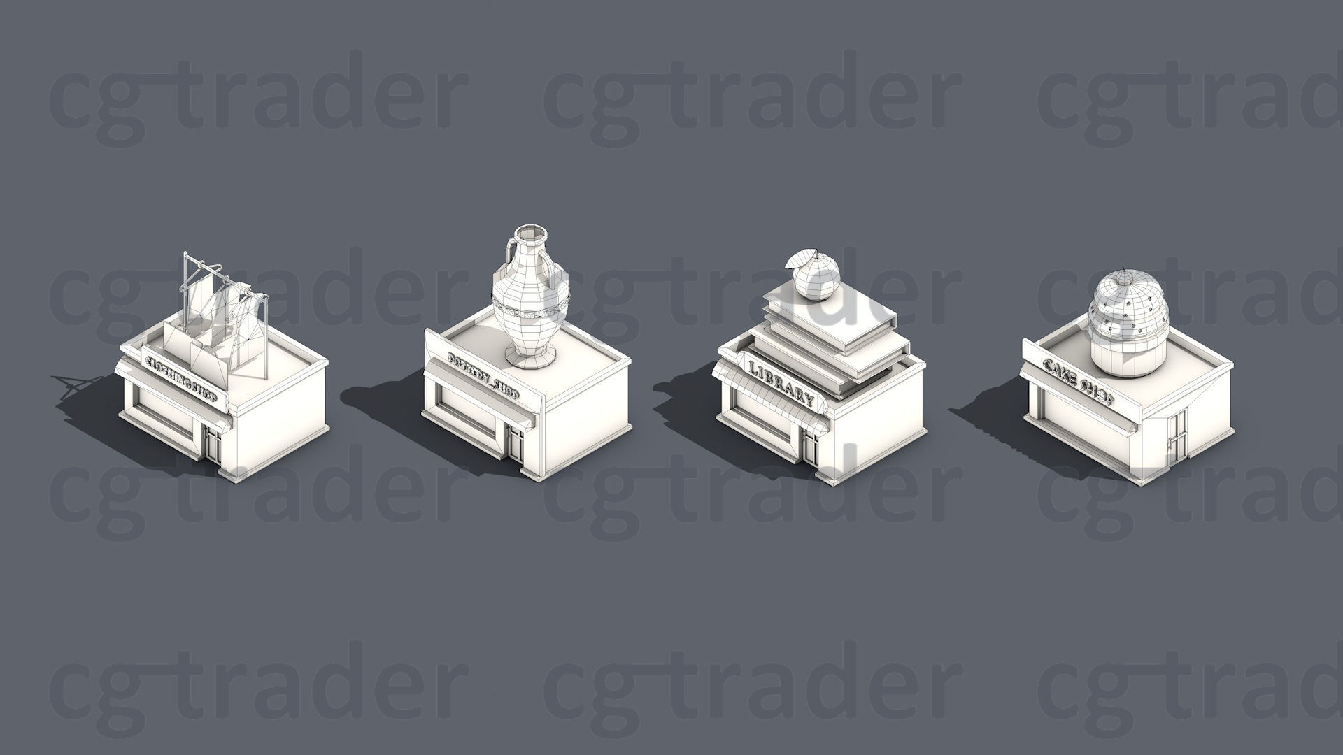 Low poly Stores Shops Isometric Low-poly 3D model_5
