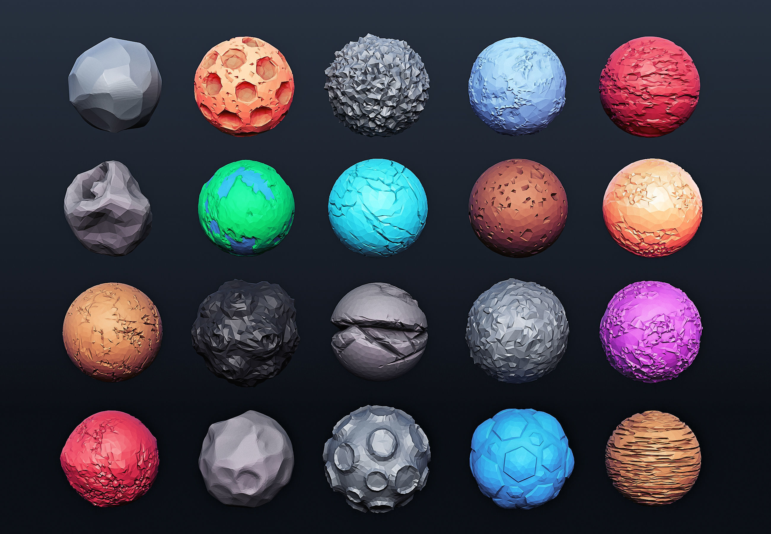 Low Poly Planets 20 models Low-poly 3D model_1